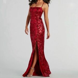 Windsor Holiday/Christmas/Prom/Winter Formal Red Sequin Lace up Evening Gown
